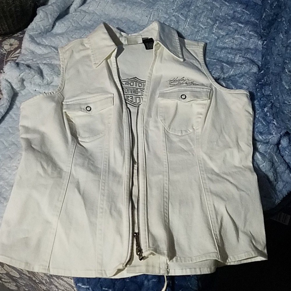 Harley Davidson white jean vest